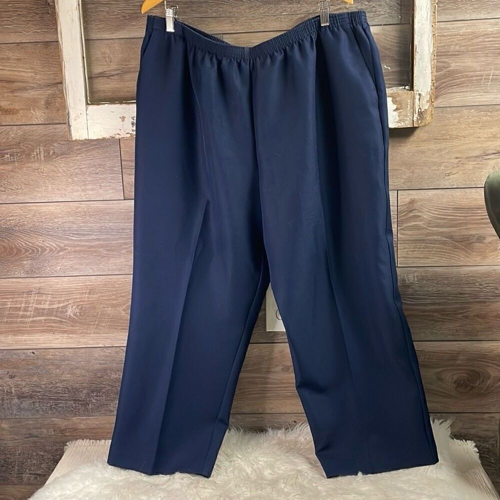 ALFRED DUNNER Womens Plus Size  24W Elastic Waist Dress Workwear Pants NAVY BLUE